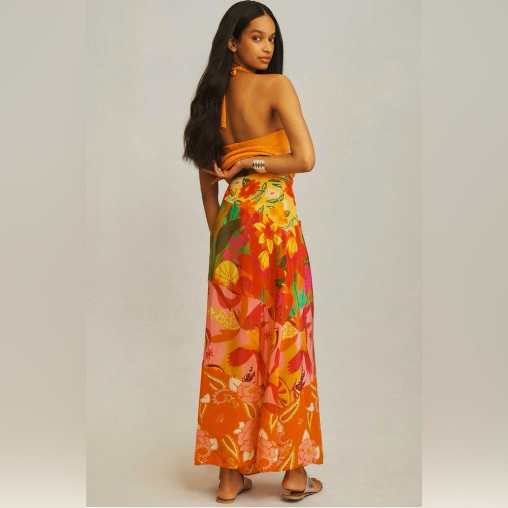 FARM RIO Silky Floral Orange Maxi Skirt - Picture 2 of 14